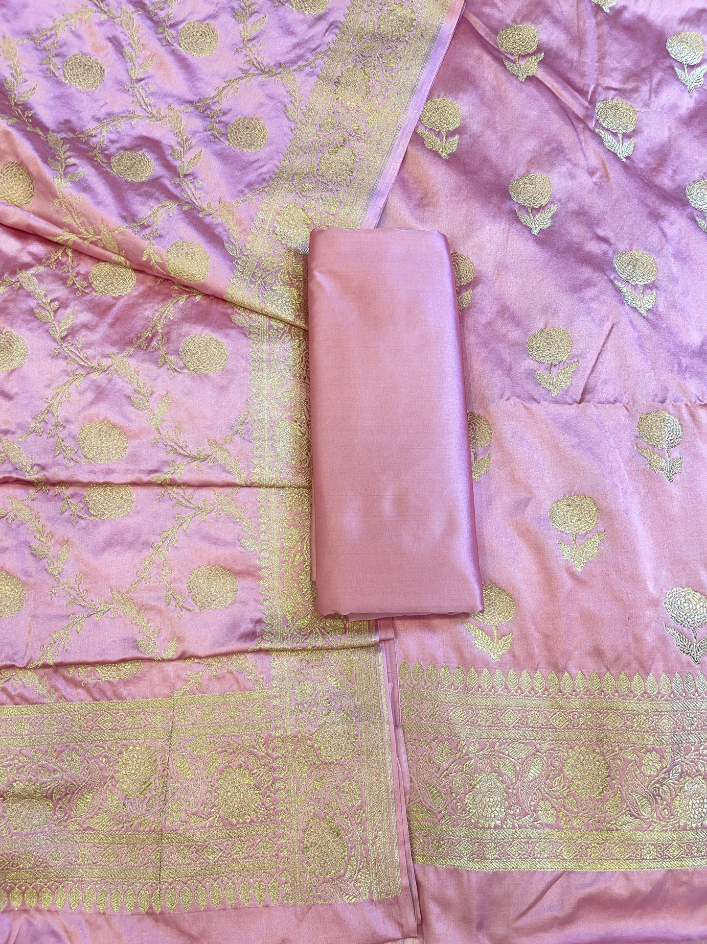 Pink Premium Mashru Silk Floral Zari Booti Banarasi Suit Set 1500AJ_KCP36