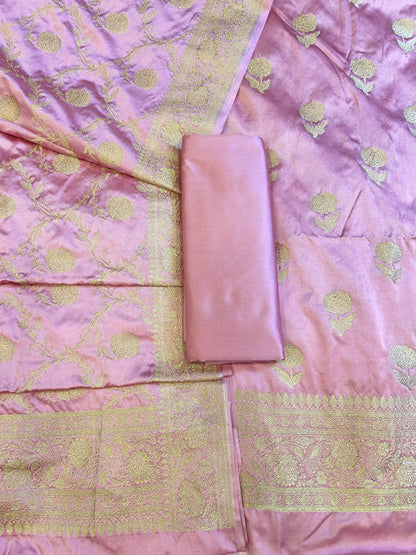 Pink Premium Mashru Silk Floral Zari Booti Banarasi Suit Set 1500AJ_KCP36