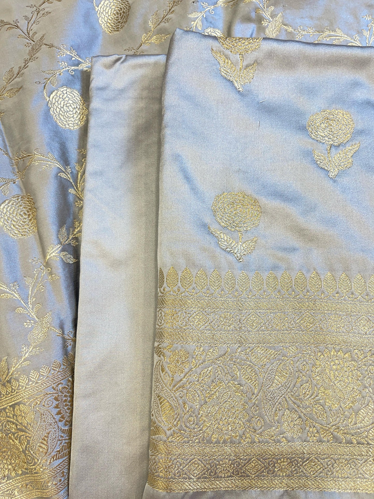 Grey Premium Mashru Silk Floral Zari Booti Banarasi Suit Set 1500AJ_KCP35