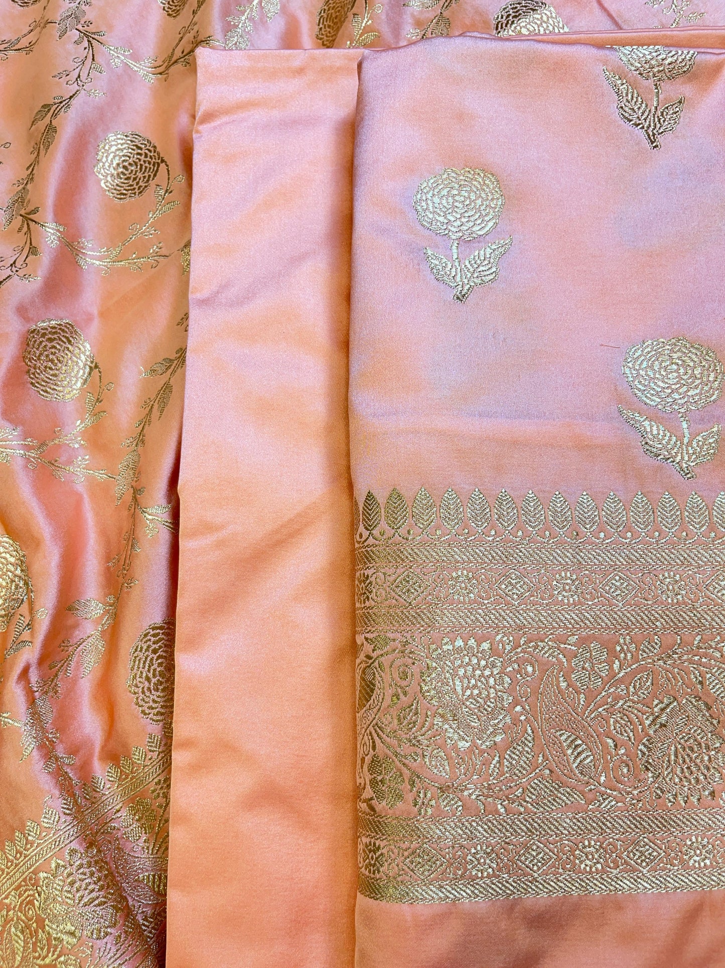 Peach Premium Mashru Silk Floral Zari Booti Banarasi Suit Set 1500AJ_KCP40