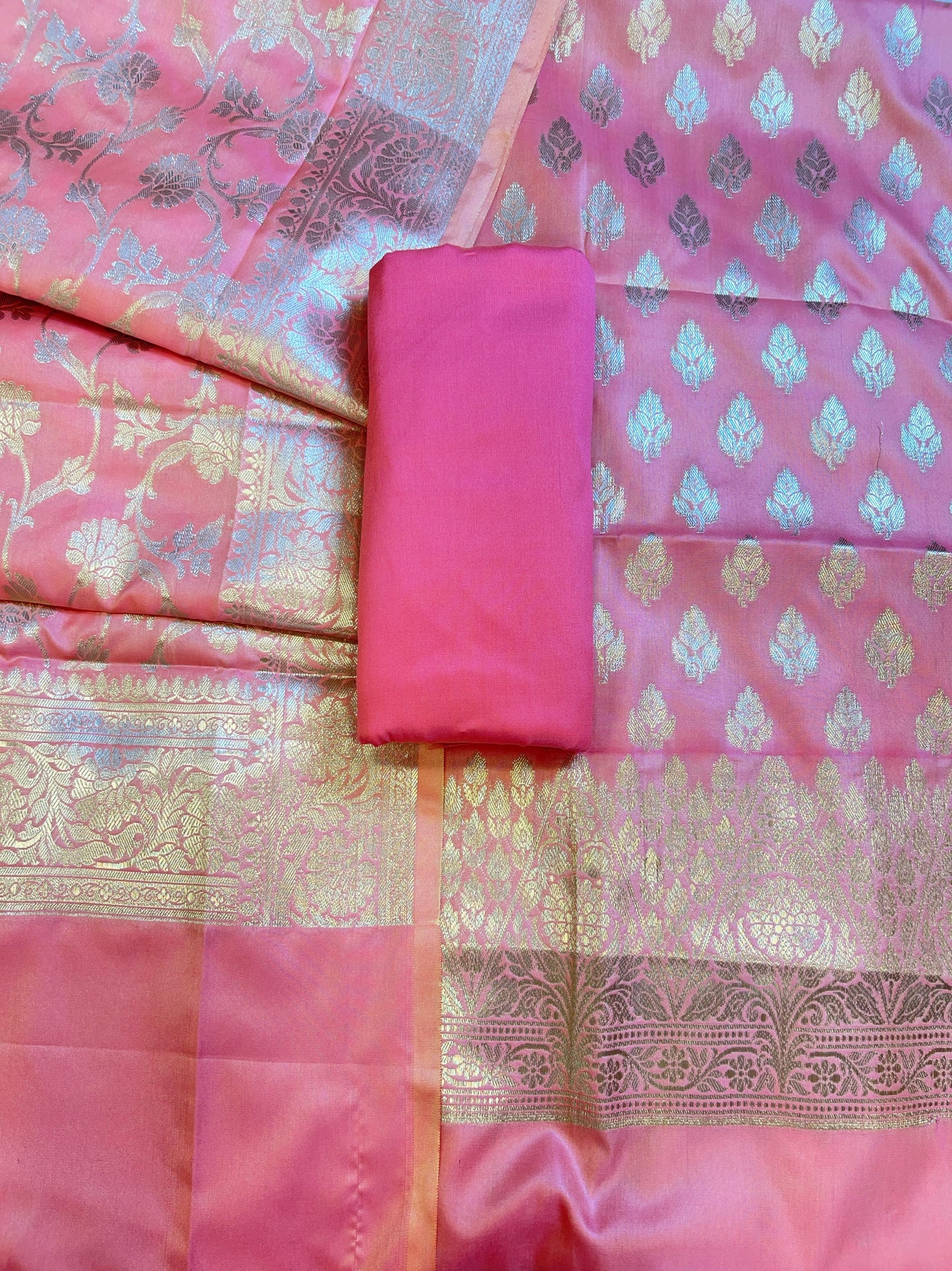 Pink Semi Silk Floral Zari Booti Banarasi 3 pcs Suit Set 900AJ_SK31
