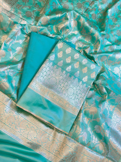 Seagreen Semi Silk Floral Zari Booti Banarasi 3 pcs Suit Set 900AJ_SK32