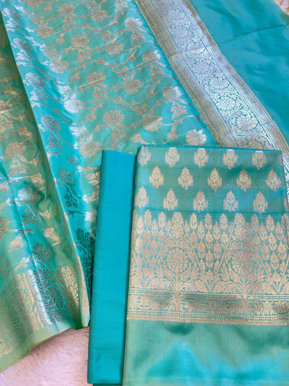 Seagreen Semi Silk Floral Zari Booti Banarasi 3 pcs Suit Set 900AJ_SK32