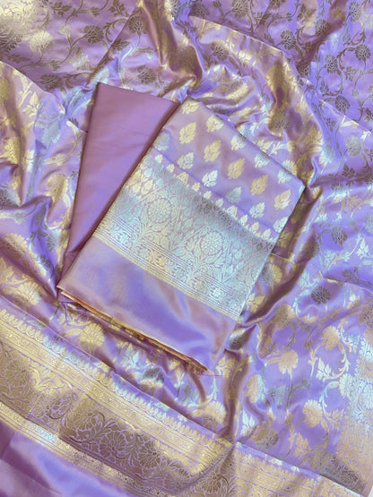 Light Purple Semi Silk Floral Zari Booti Banarasi 3 pcs Suit Set 900AJ_SK33