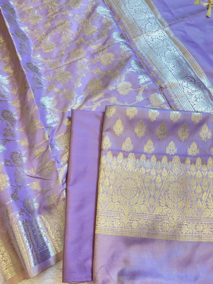 Light Purple Semi Silk Floral Zari Booti Banarasi 3 pcs Suit Set 900AJ_SK33