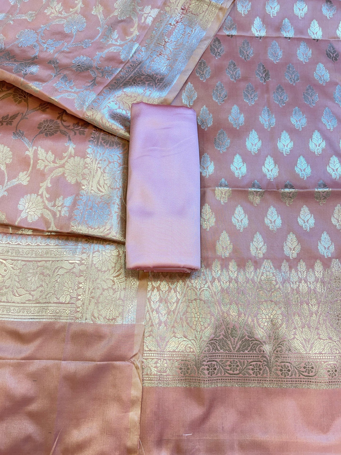 Peach Semi Silk Floral Zari Booti Banarasi 3 pcs Suit Set 900AJ_SK34