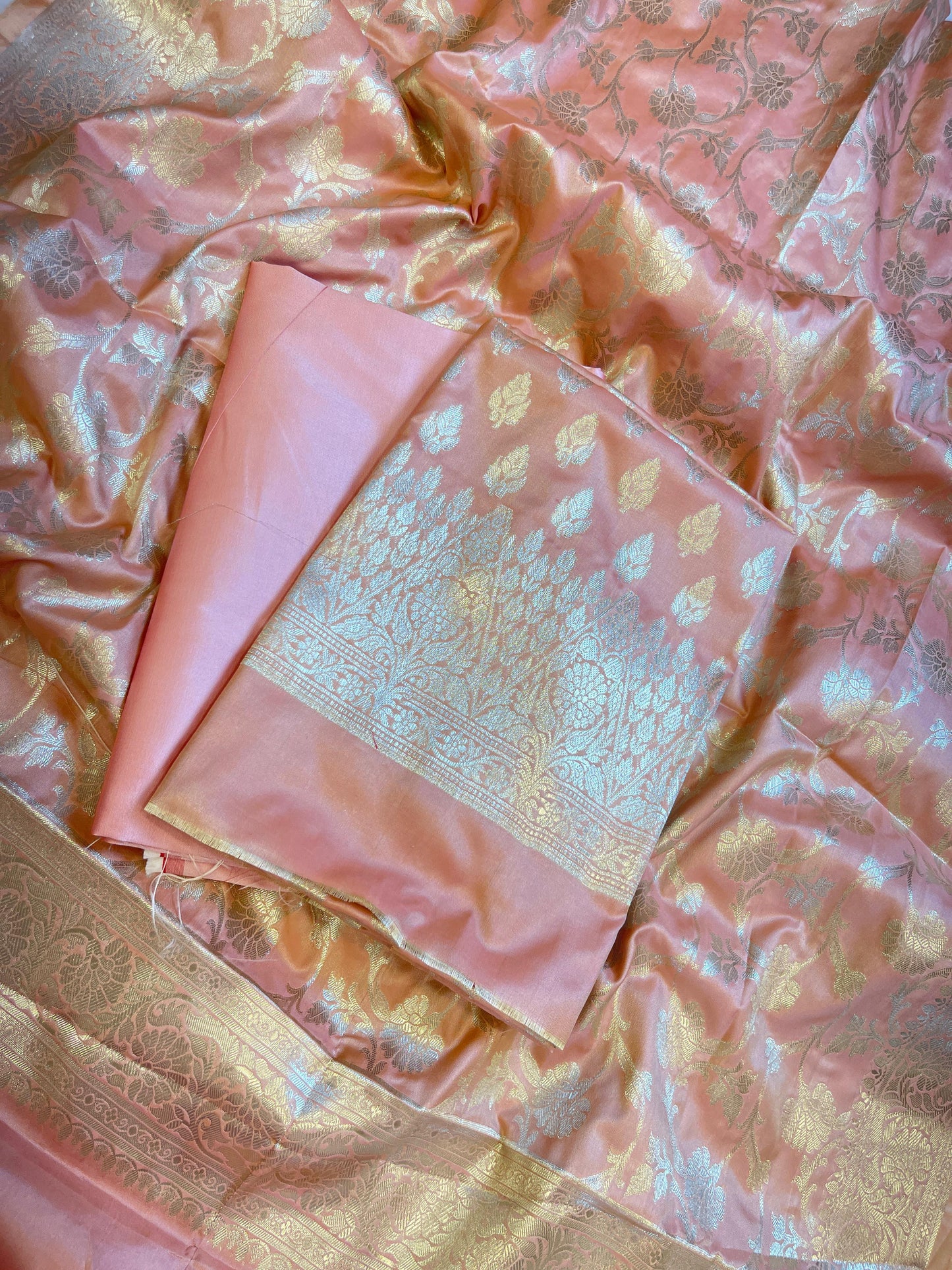 Peach Semi Silk Floral Zari Booti Banarasi 3 pcs Suit Set 900AJ_SK34
