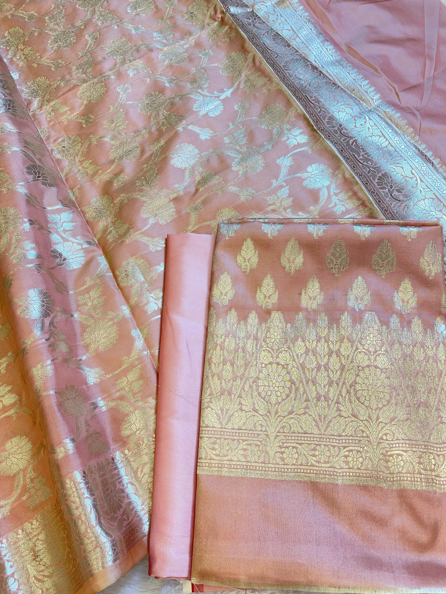 Peach Semi Silk Floral Zari Booti Banarasi 3 pcs Suit Set 900AJ_SK34