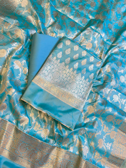 Sky Blue Semi Silk Floral Zari Booti Banarasi 3 pcs Suit Set 900AJ_SK36