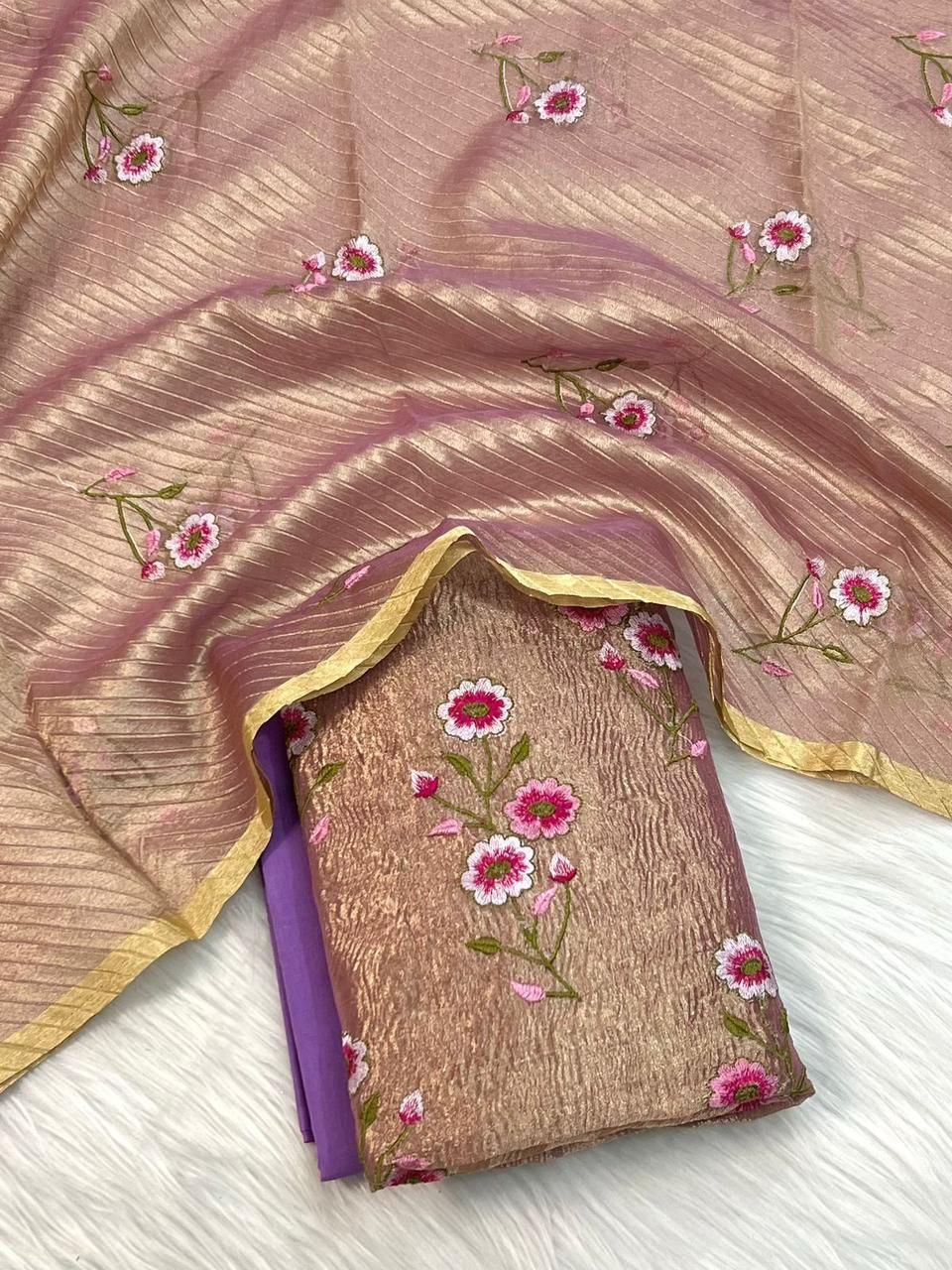 Purple Tissue Silk Embroidered Banarasi 3 pcs Suit Set 1200SKL_TSE2