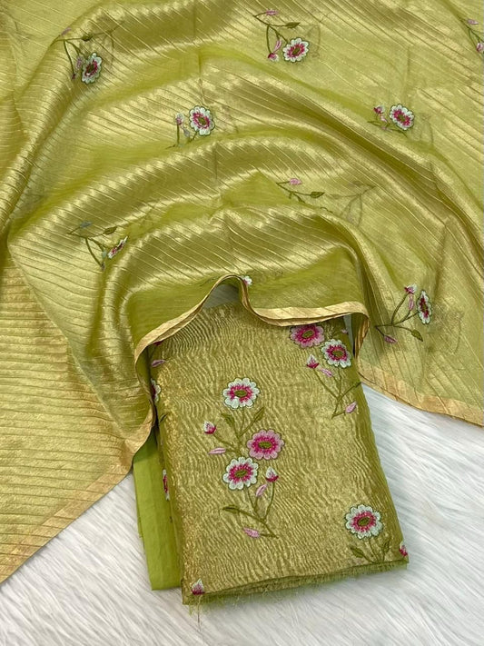 Green Tissue Silk Embroidered Banarasi 3 pcs Suit Set 1200SKL_TSE4