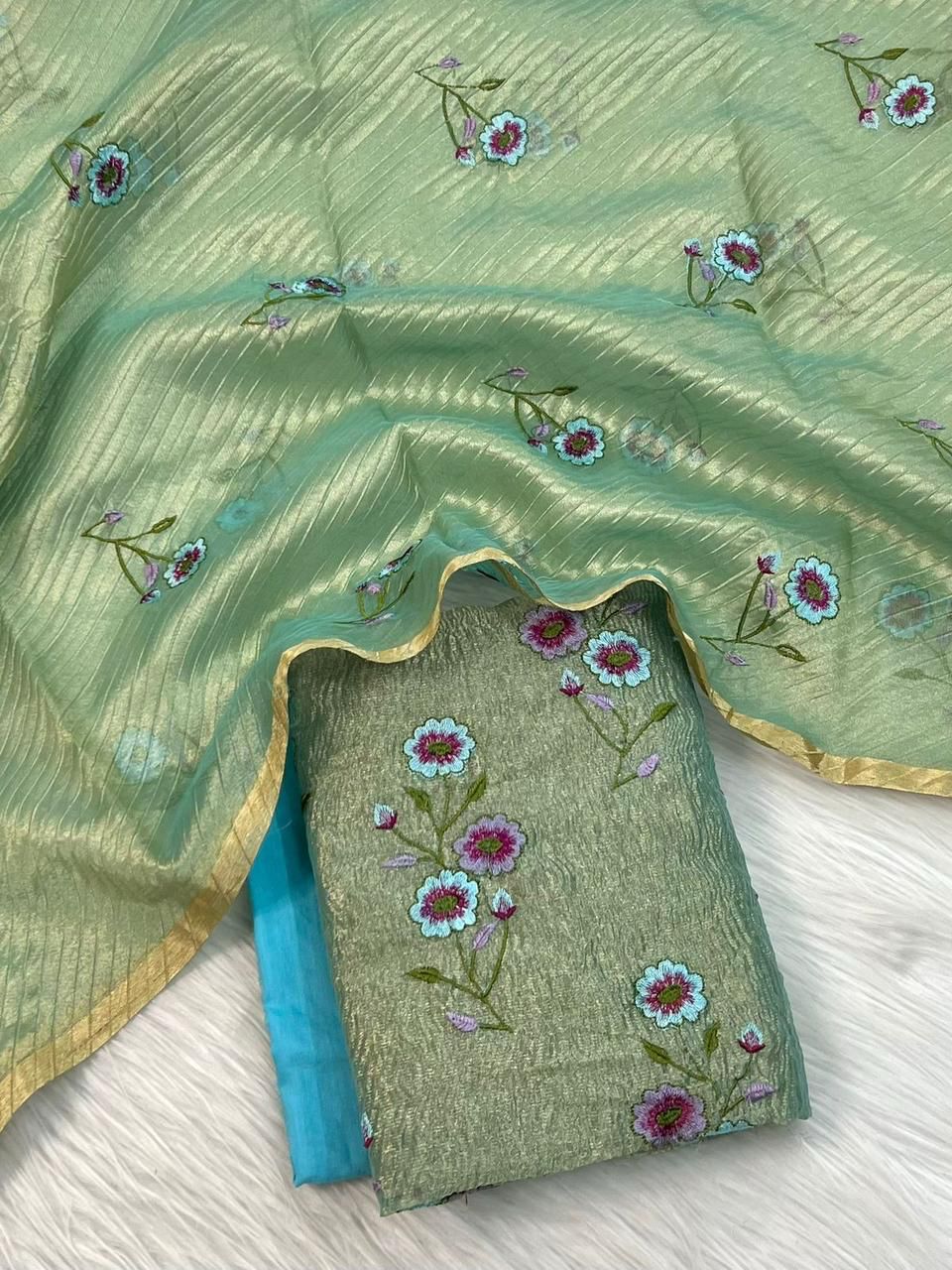 Blue Tissue Silk Embroidered Banarasi 3 pcs Suit Set 1200SKL_TSE3