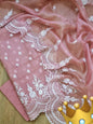 Peach Organza Silk Embroidery Banarasi 3 Pcs Suit Set 1100SKL_OG9