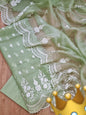 Pista Green Organza Silk Embroidery Banarasi 3 Pcs Suit Set 1100SKL_OG10