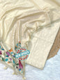 Beige Pure Mercerised Resham Booti with Digital Print Dupatta Banarasi Suit Set 1000SKL_PMC3