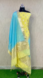 Yellow Pure Mercerise Lorex Contrast Sky Blue Dupatta Banarasi Suit 1200SKL_PML9