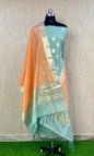 Seagreen Pure Mercerise Lorex Contrast Peach Dupatta Banarasi Suit 1200SKL_PML12