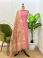 Pink Pure Mercerised Zari Booti with Embroidery Tissue Dupatta Banarasi Suit Set 1200SKL_PME14