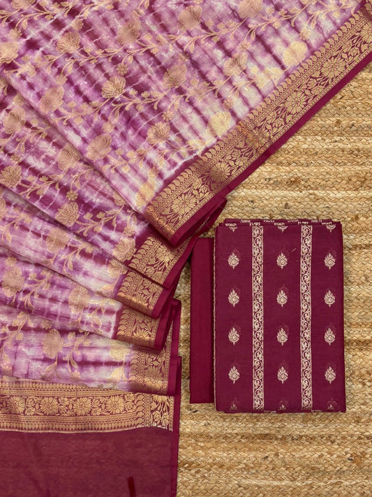 Magenta Chanderi Zari Booti with Zari Jaal Dupatta Banarasi Suit Set 1150SKL_CH9