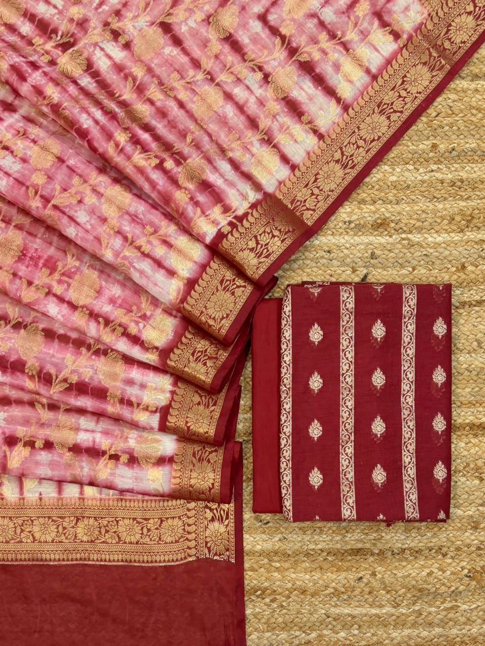 Red Chanderi Zari Booti with Zari Jaal Dupatta Banarasi Suit Set 1150SKL_CH10