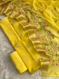 Yellow Pure Mercerised Zari Booti with Embroidery Dupatta Banarasi Suit Set 1200SKL_PME23