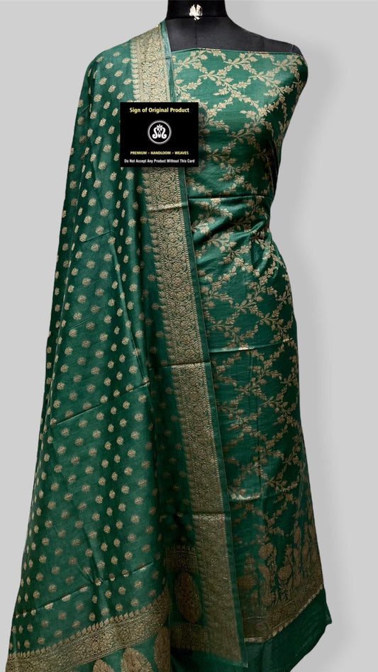 Dark Green Mulberry Chiniya Silk Resham Jaal Banarasi Suit Set 1000SKL_MEL5
