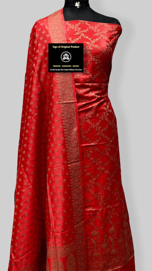 Red Mulberry Chiniya Silk Resham Jaal Banarasi Suit Set 1000SKL_MEL6