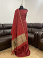 Red Cotton Silk Stripe Zari Patti Banarasi 3 pcs Suit Set 600SKL_CS10