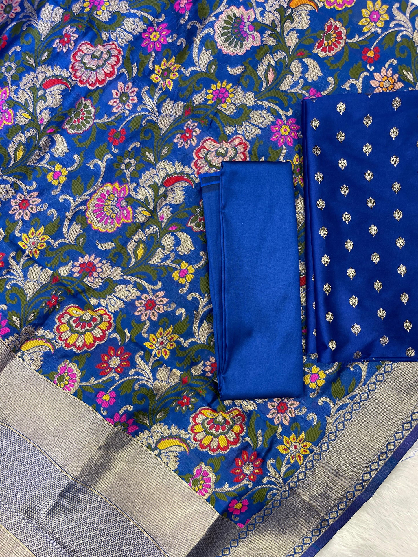 Blue Biba Silk Zari With Kimkhab Mina Jaal Dupatta 700SKL_KS23