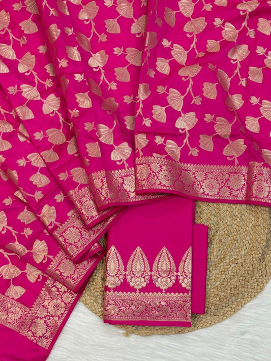 Magenta Katan Silk Plain Zari Booti with Floral Zari Jaal Banarasi 3 pcs Suit Set 800SKL_KSP5