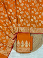 Orange Katan Silk Plain Zari Booti with Floral Zari Jaal Banarasi 3 pcs Suit Set 800SKL_KSP3