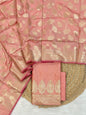 Peach Katan Silk Plain Zari Booti with Floral Zari Jaal Banarasi 3 pcs Suit Set 800SKL_KSP6