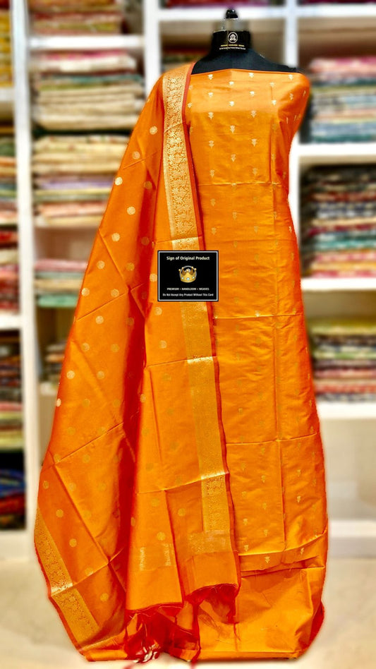 Mustard Katan Silk Zari Booti with Kimkhab Dupatta Banarasi 3 pcs Suit Set 700SKL_KS36