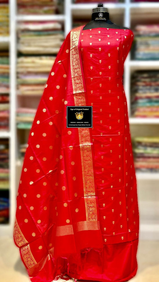 Red Katan Silk Zari Booti with Kimkhab Dupatta Banarasi 3 pcs Suit Set 700SKL_KS38