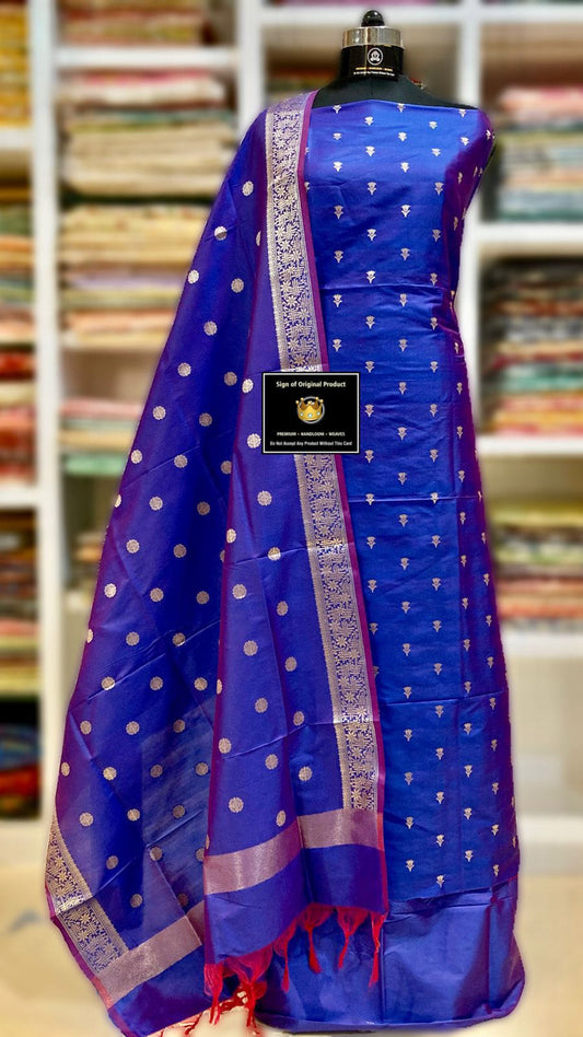 Blue Katan Silk Zari Booti with Kimkhab Dupatta Banarasi 3 pcs Suit Set 700SKL_KS39