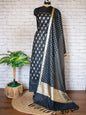 Black Pure Mercerise Silk Floral Zari Booti with Lorex Dupatta Banarasi Suit Set 1200SKL_MS17