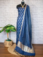 Violet Blue Pure Mercerise Silk Floral Zari Booti with Lorex Dupatta Banarasi Suit Set 1200SKL_MS19