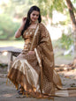 Light Brown Pure Mercerise Silk Floral Zari Booti with Lorex Dupatta Banarasi Suit Set 1200SKL_MS21