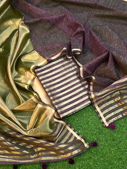 Burgundy Tissue Linen Zari Stripe Banarasi Suit Set 800SKL_TL3