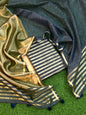 Navy Blue Tissue Linen Zari Stripe Banarasi Suit Set 800SKL_TL2
