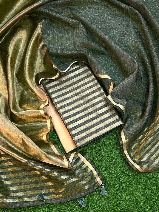 Dark Green Tissue Linen Zari Stripe Banarasi Suit Set 800SKL_TL4
