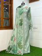 Seagreen Pure Mercerise Resham Zari Booti with Chanderi Silk Print Dupatta Banarasi 3 pcs Suit Set 1000SKL_PMC10