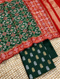 Dark Green Katan Silk Silver Gold Zari With Patola Weave Dupatta Suit Set 700SKL_KS41