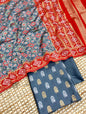 Grey Katan Silk Silver Gold Zari With Patola Weave Dupatta Suit Set 700SKL_KS44