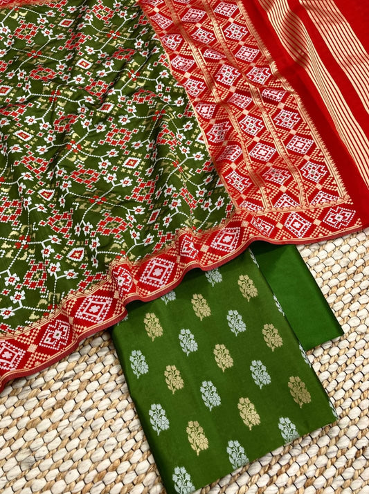Pista Green Katan Silk Silver Gold Zari With Patola Weave Dupatta Suit Set 700SKL_KS45
