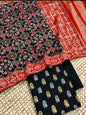 Black Katan Silk Silver Gold Zari With Patola Weave Dupatta Suit Set 700SKL_KS48