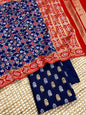 Navy Blue Katan Silk Silver Gold Zari With Patola Weave Dupatta Suit Set 700SKL_KS49