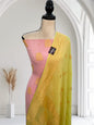 Pink Pure Handloom Premium Khaddi Georgette Nimzari weave Contrast Yellow Dupatta Banarasi Suit Set 6200SKL_KG3