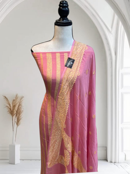 Pink Pure Handloom Premium Khaddi Georgette Nimzari weave Banarasi Suit Set 6200SKL_KG2