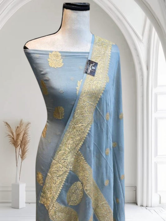 Sky Blue Pure Handloom Premium Khaddi Georgette Nimzari weave Banarasi Suit Set 6200SKL_KG5